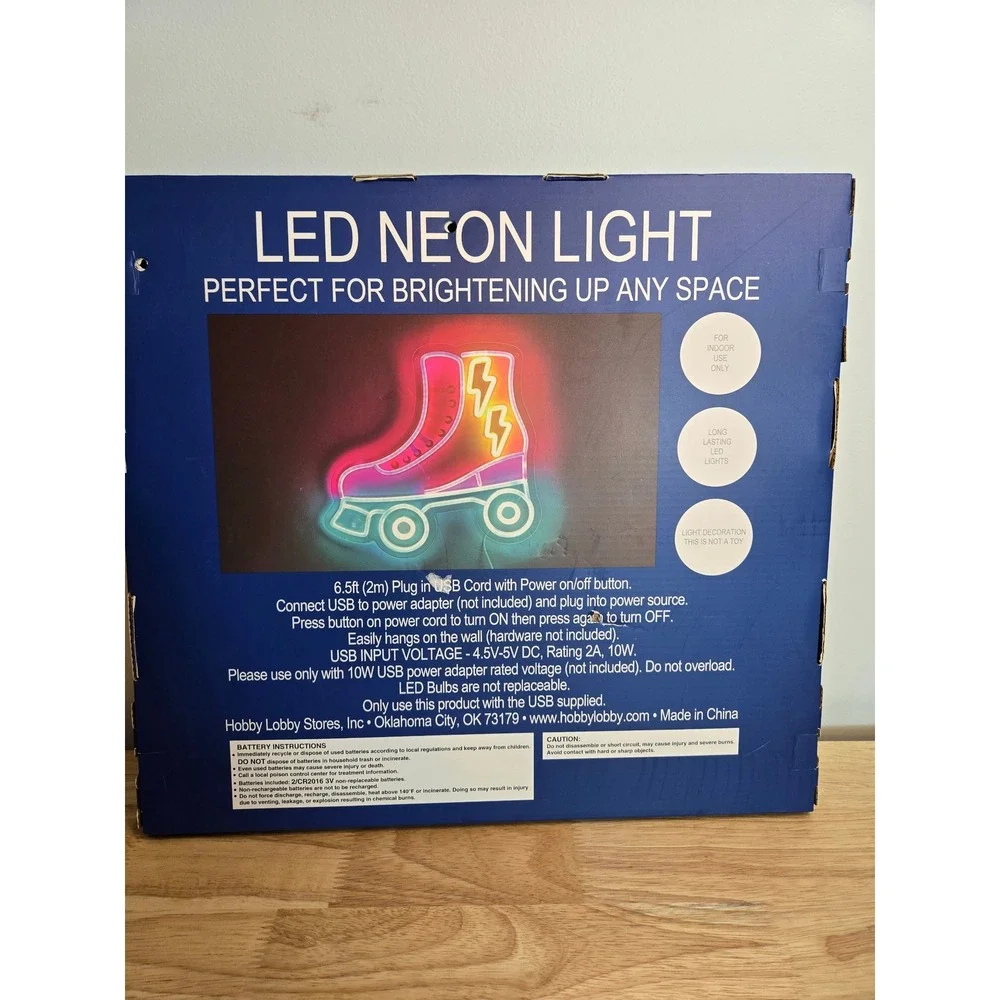 Hobby Lobby Roller Skate LED Neon Light Pink Yellow USB Powered Wall Decor